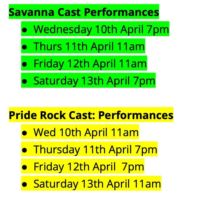 LION KING CAST Broadway Academy Townsville